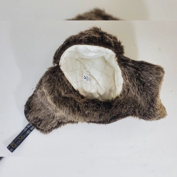 TRUE RELIGION DENIM FAUX FUR TRAPPER AVIATOR HAT STITCHED HORSESHOE LOGO POCKET - Picture 2 of 6